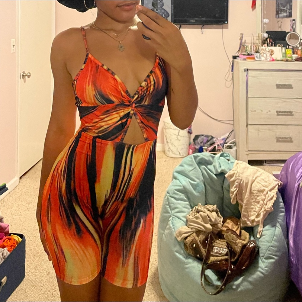 orange and black baddie romper